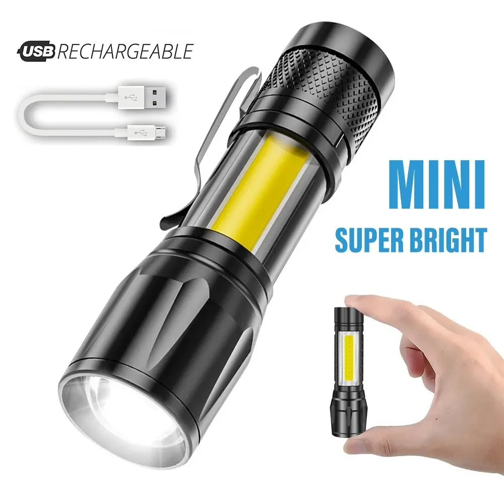 Mini T6 LED+COB Flashlight Portable USB Charging High Power Spotlight Flashlight Fishing Lighting, Outdoor Camping Light,Hunting