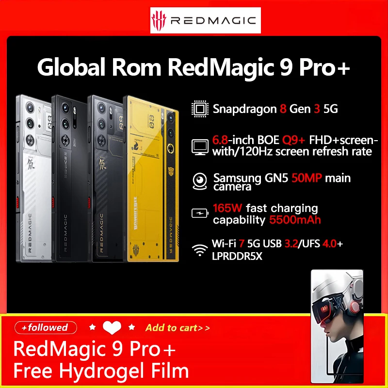 

Global Rom Redmagic 9 Pro+ 6.8 2480*1116 120Hz Snapdragon8 Gen3 Q9+ 5500mAh 165W Fast Charging 5G Smart Gaming Phone