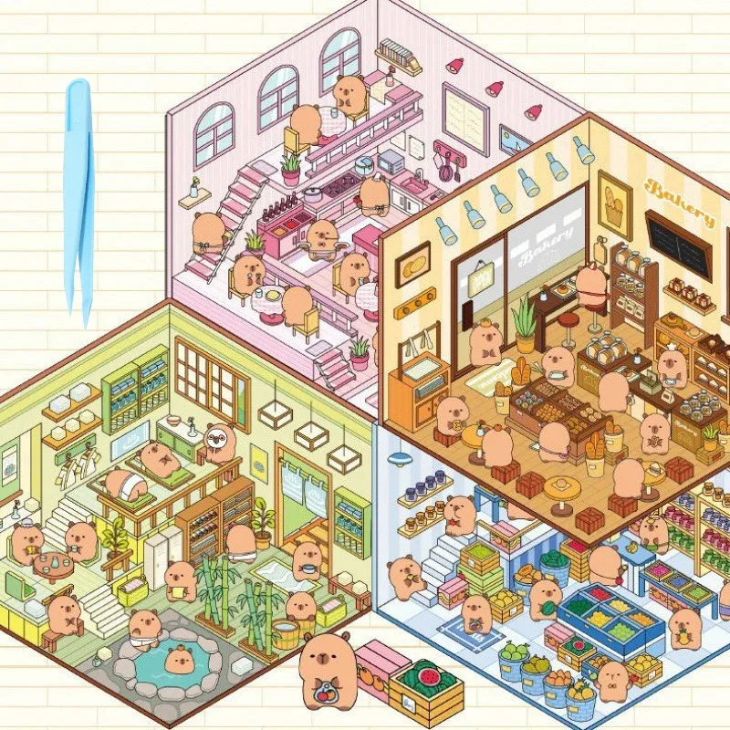 Capybara 3D Stickers Miniature Scene 3D Landscaping Stickers Visual Stacking Sticker Free Tweezers Easy to Clamp