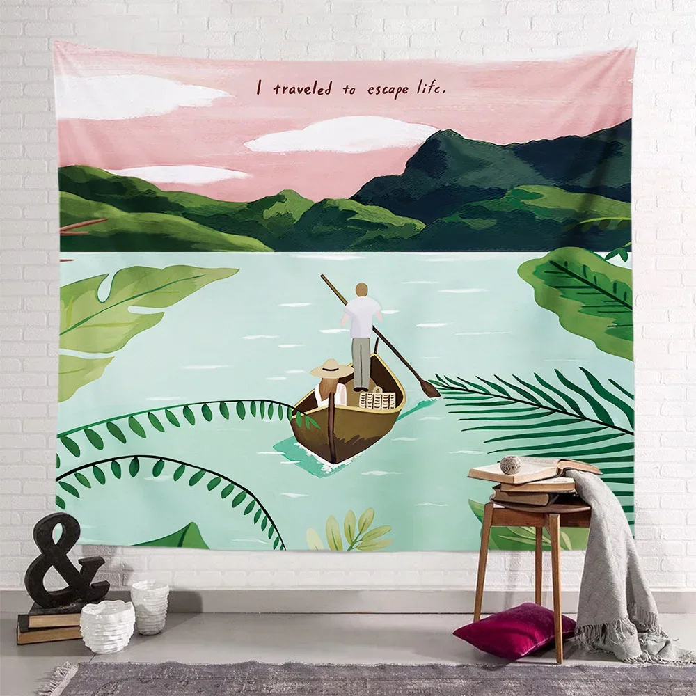 Pink Tapestry Home Decor Painting Cartoon Simple Style Stick Figure Tapestry Wall Hanging for Living Room Bedroom Dorm Tapestry