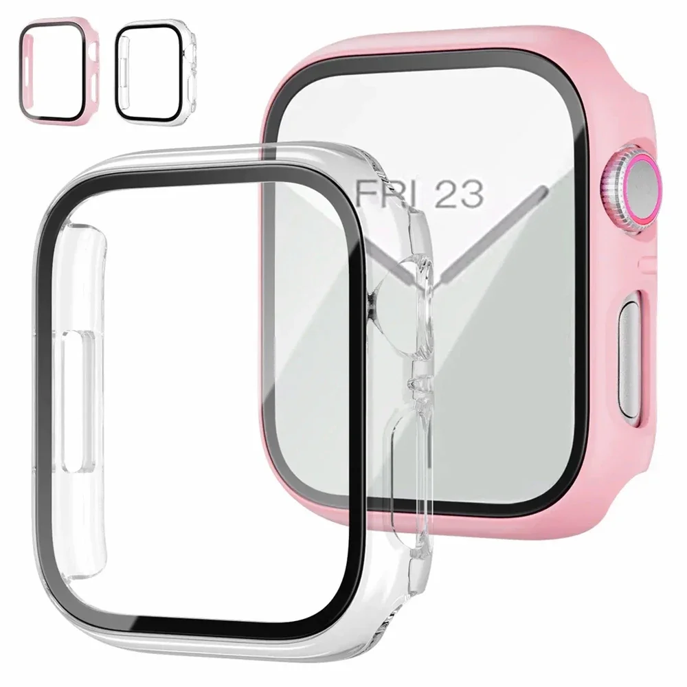 2er-Pack Gehärtetes Glas+Hülle für Apple Watch Gehäuse 44mm 40mm 42mm 41mm 45mm PC-Stoßfänger Displayschutz iWatch Serie 9 8 7 6 5 3 SE