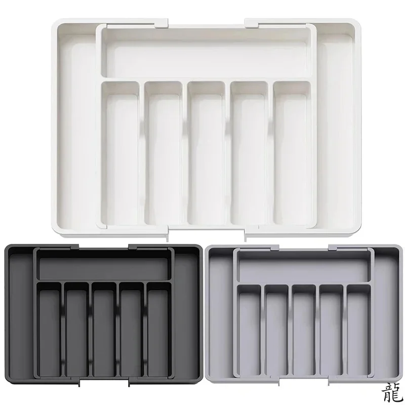 Adjustable Expandable Plastic Utensil Tray Silverware Drawer Organizer Spoon Fork Knife Tableware Storage Box