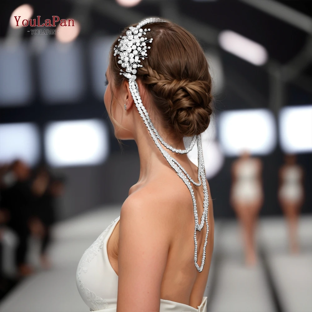 YouLaPan-Diadema de novia para ser hecha a mano, accesorios para el cabello de boda, perlas completas, tocado de cristal, adornos, Aro para el