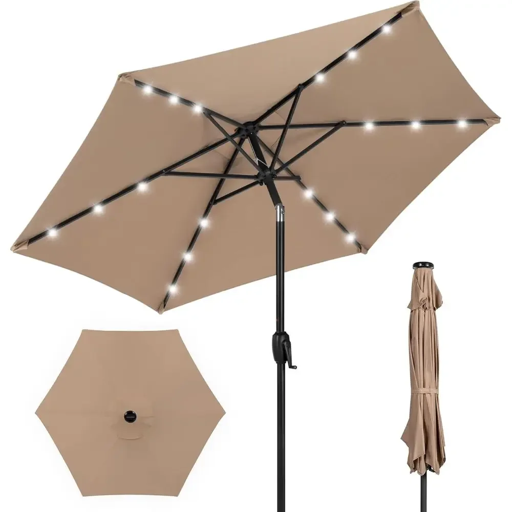 7.5ft Outdoor Patio Umbrella with Crank and LED Lights for Deck or Pool