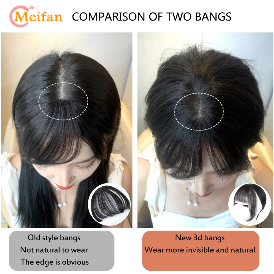 MEIFAN Synthetic 3DAir Bangs Hair Clip-In Bangs Extension Fake Fringe Natural False Bang Topper Hairpiece Invisible Clourse Bang