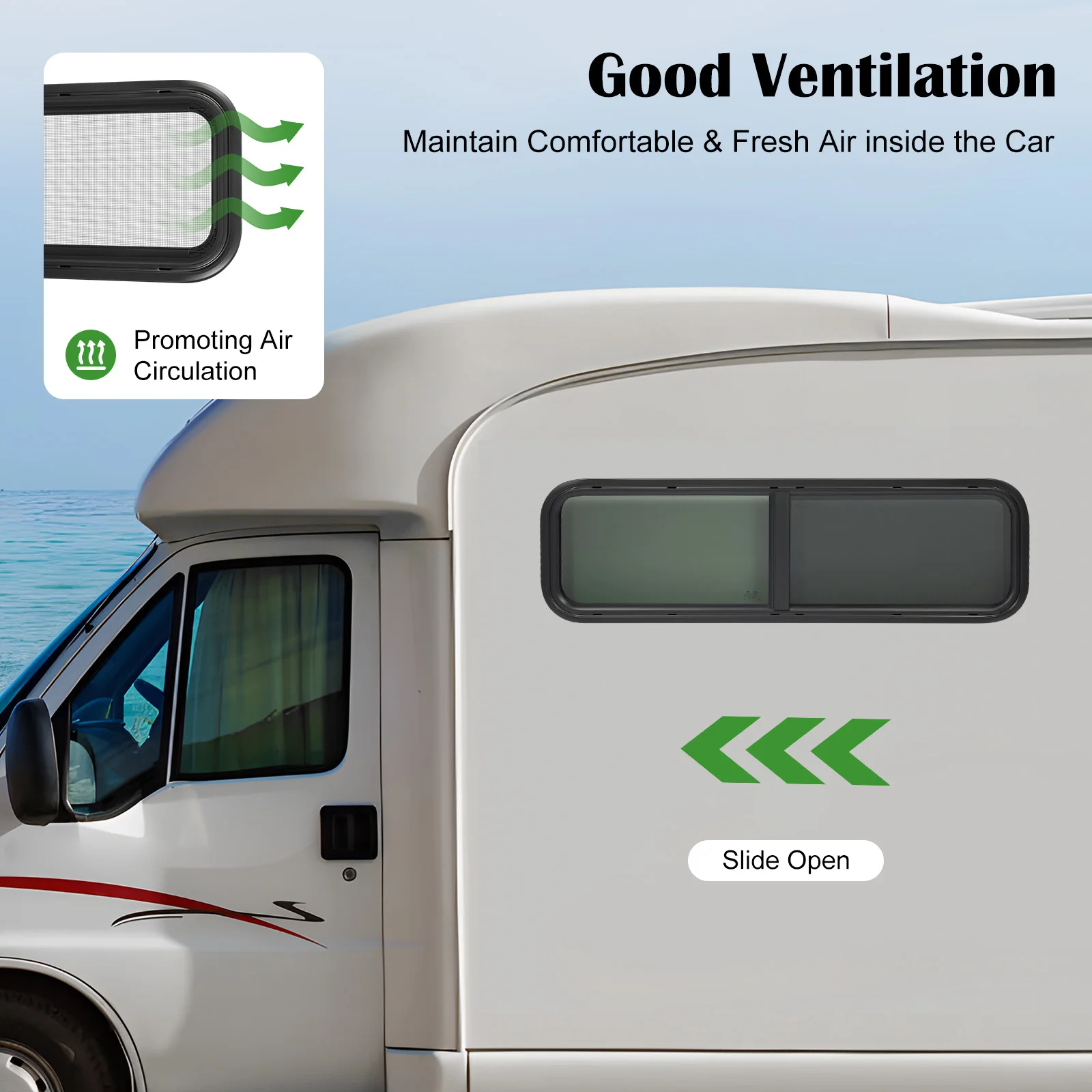 نافذة RV منزلقة مع حلقة تقليم، 42*12in/42*22in زاوية مستديرة قافلة نافذة منزلقة نافذة تهوية منزلق للتخييم #6