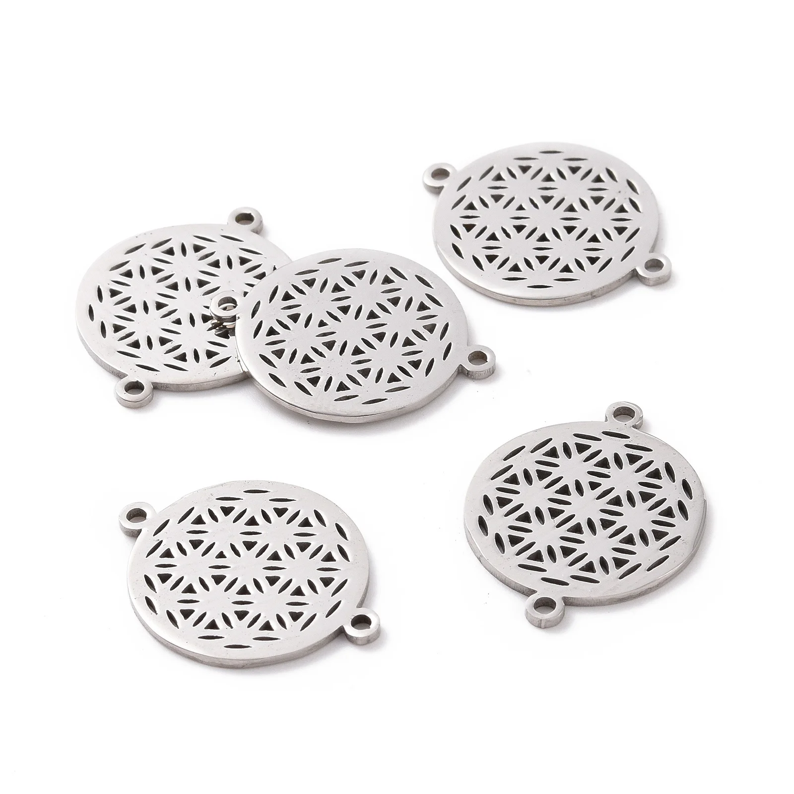 10pcs Flower of Life Charms 201 Stainless Steel Sacred Geometry Link Connector For Jewelry Making DIY Bracelet Craft 17.5x23x1mm