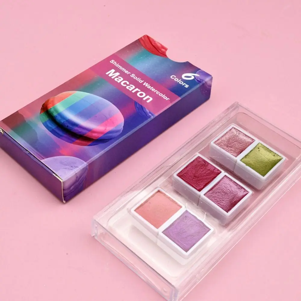 Portable Solid Watercolor Paint Set 6/12Colors Plastic Box Oil Painting Kit Metallic Glitter Watercolor Pigment Art Supplie