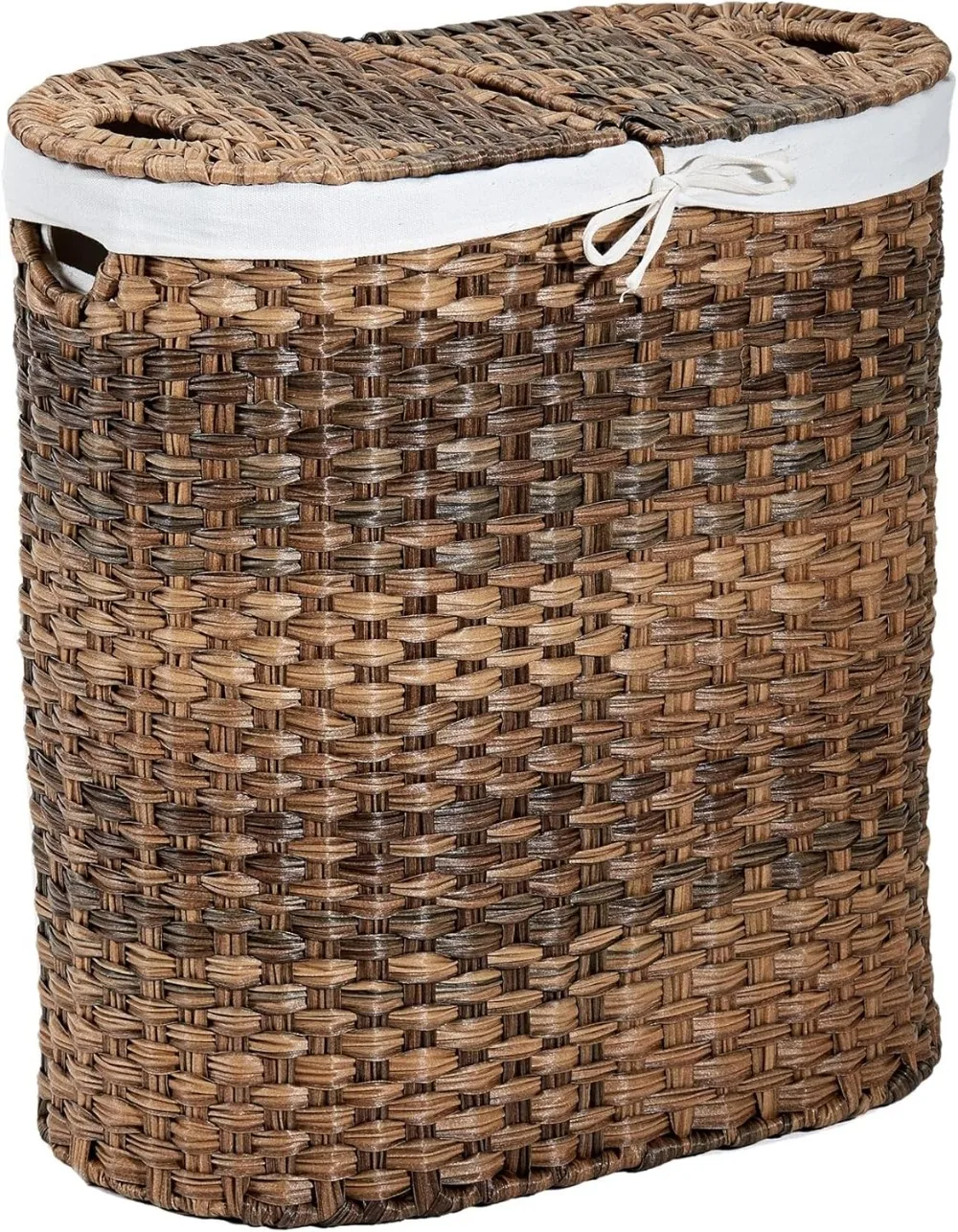 

Premium Handwoven Portable Laundry Bin Basket with Carrying Handles Household Storage for Clothes Linens Mocha Brown Oval Hamper