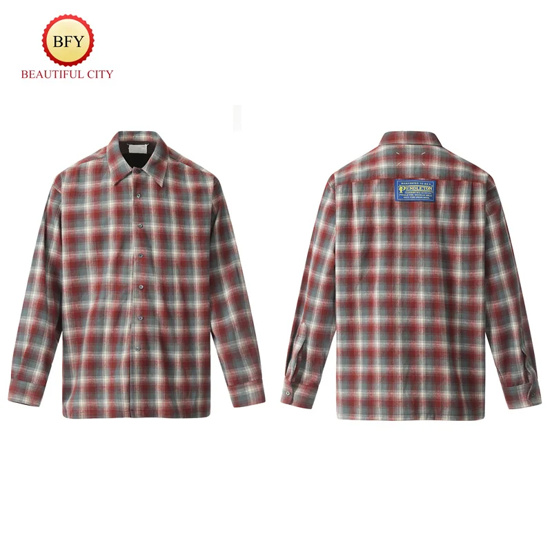 Vintage Shirt High Colour Matching Rust Red Brand Broad Version Classic Color Blocking Plaid Shirt Jacket