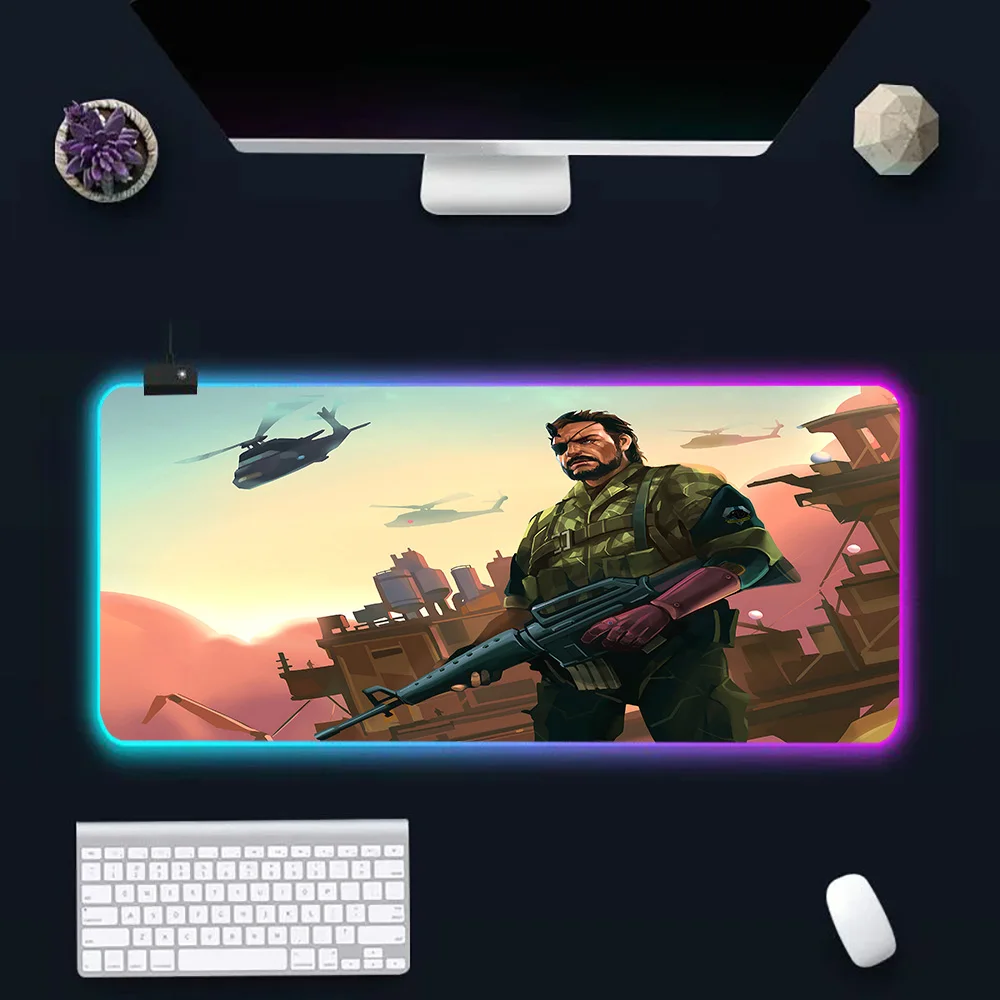 Metal Gear Solid RGB Pc Gamer Tastiera Mouse Pad Mousepad LED Incandescente Tappetini per mouse Gomma Gaming Computer Mausepad