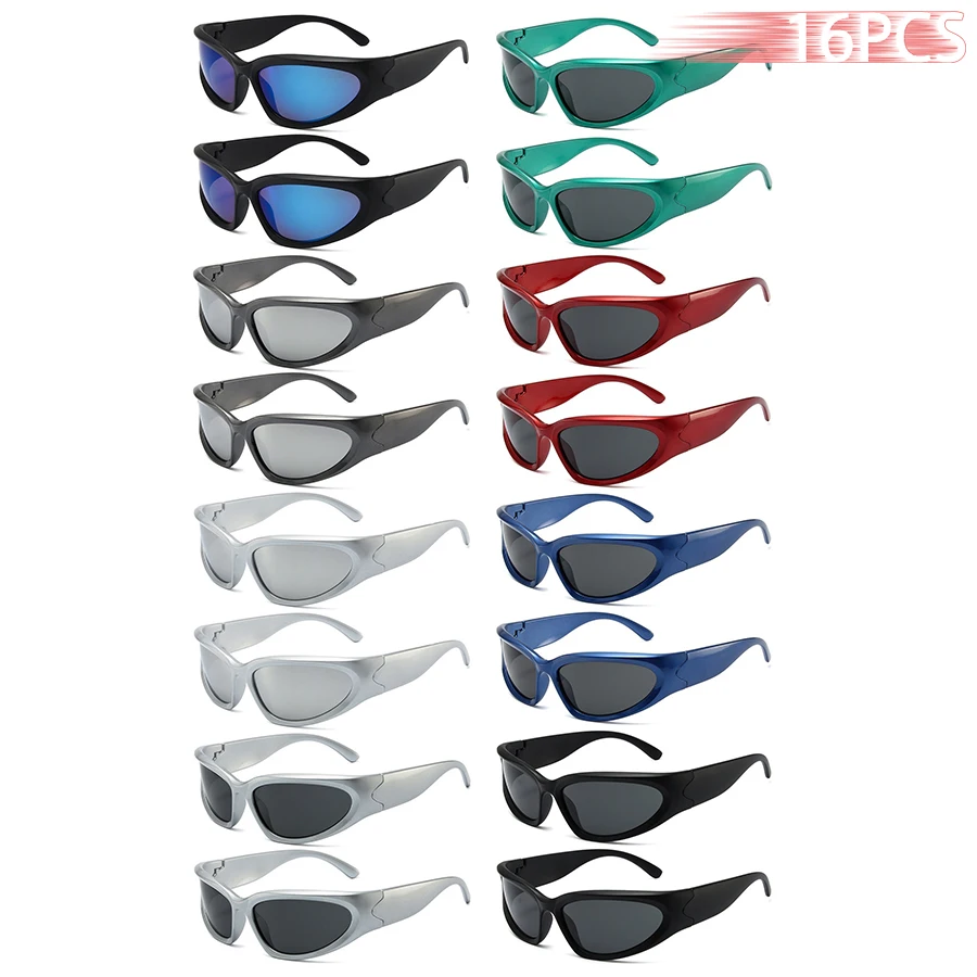 16PCS Y2K Punk Vintage Designer Sunglasses Unisex Sport Eyewear for Cycling Driving Hiking Outdoor Adventure Sun Glasses