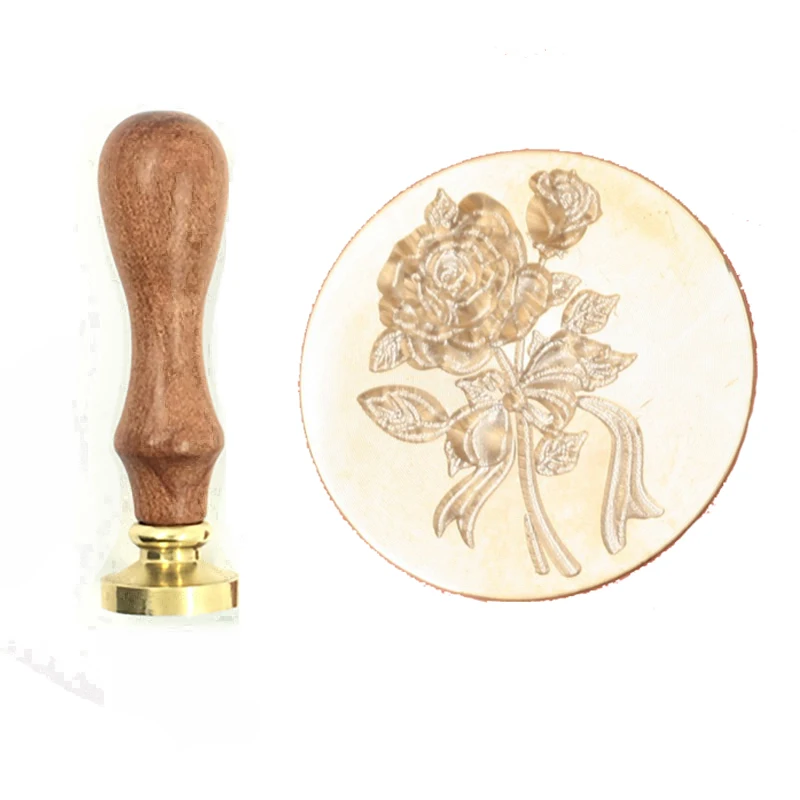 

Exquisite Paint Embossed 3D Wax Stamp Ornament Flower Rose wood handle,DIY Ancient Seal Retro Stamp,wedding envelope Wax Seal