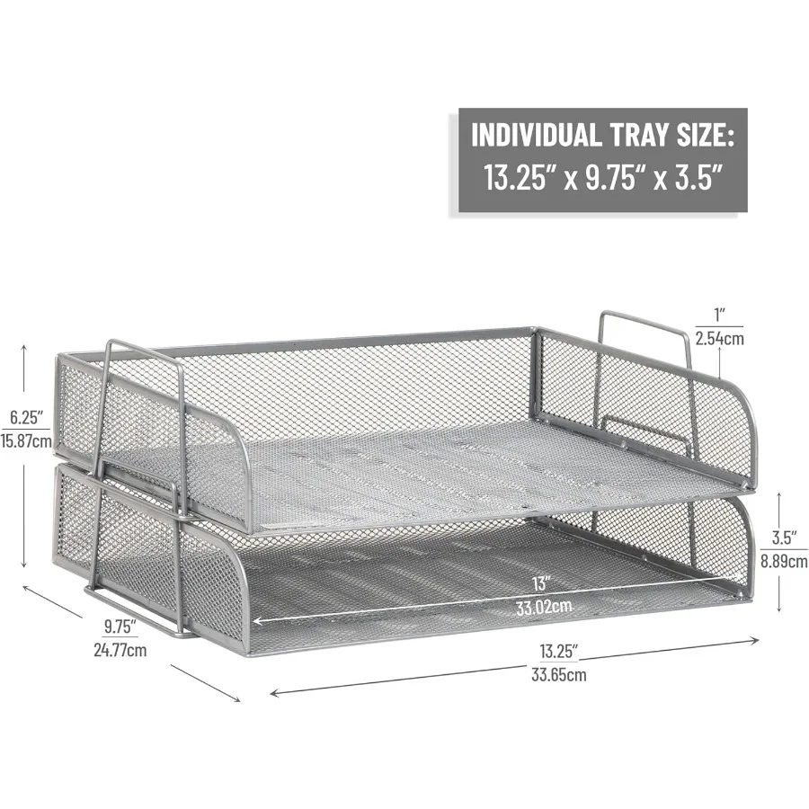 Vassoio carta impilabile Organizzatore da tavolo per archiviazione di file da ufficio con design a rete metallica Dimensioni 13,25 L x 9,75 L x 6,25 H Set