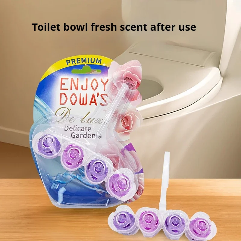 Toilet Rim Block 4-in-1 Toilet Bowl Cleaner Deodorizer, Long Lasting Gardenia Fragrance Anti-Limescale Foam Freshener for Bathro