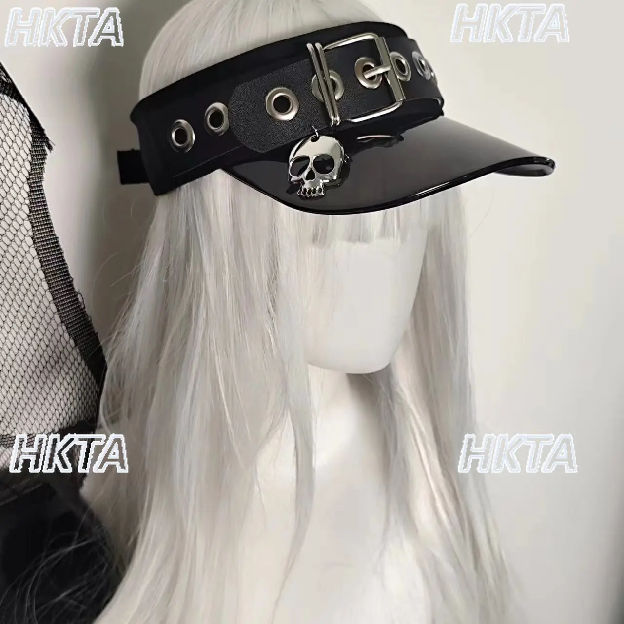 

Spicy Girl Skull Baseball Cap Y2K Punk Hat Niche Topless Sun Hat Personality Leather Buckle Jelly Brim Open Top Decorative Hat