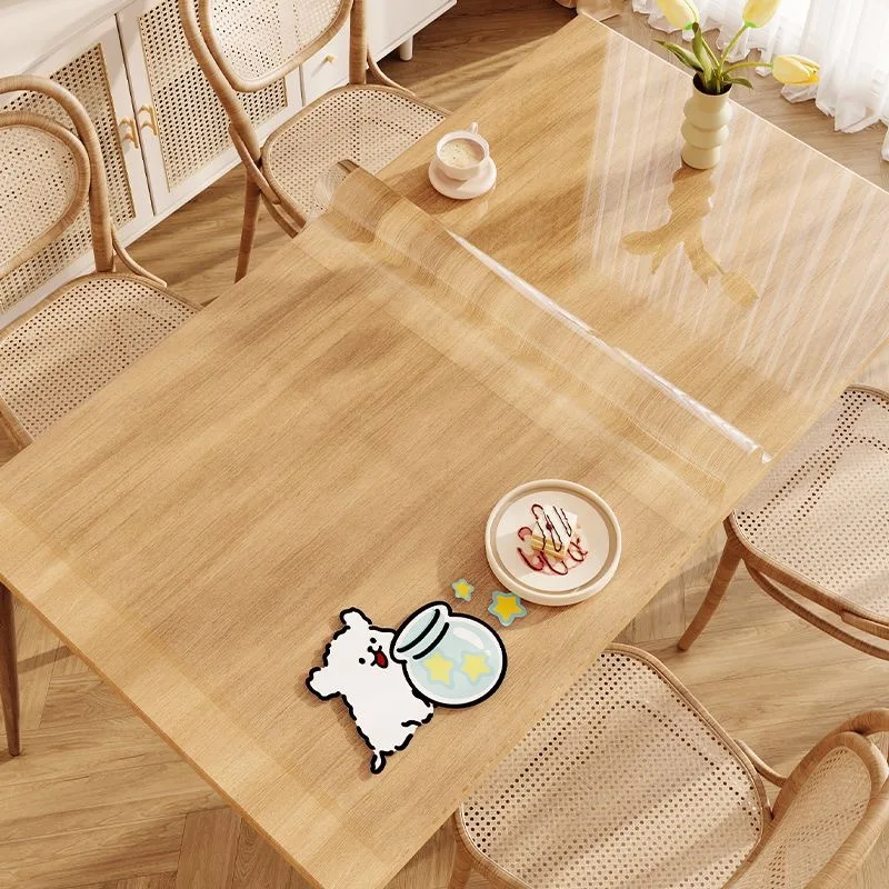 

Transparent Glass PVC Table Mat Heat Resistant Waterproof Oil Proof Dining Table Cloth Ins Style Long Rectangle Functional Scene
