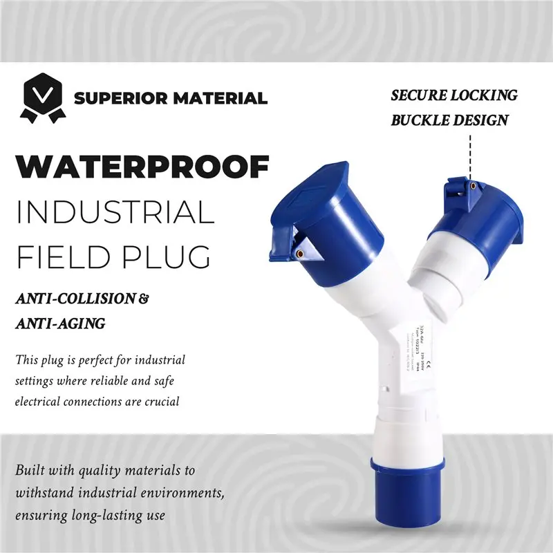 YANA50I IP44 Waterproof Y-Type Industrial Plug 32A 3 Pin 2 Way AC 380-415V Multi-Function Field Adapter