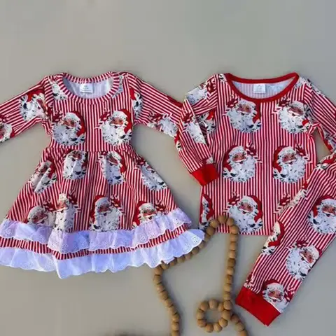 Sibling Baby Kids Strisce natalizie Pigiama di bambù di Babbo Natale Set di indumenti da notte a maniche lunghe per ragazze Abbigliamento festivo per le vacanze