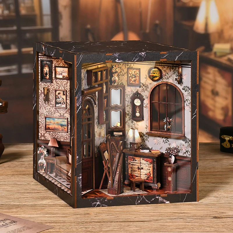 Book Nook DIY Miniature House Kit a Miniature House Wood Model Build with Furniture a Complete Craft Set DIY Wooden BookNook