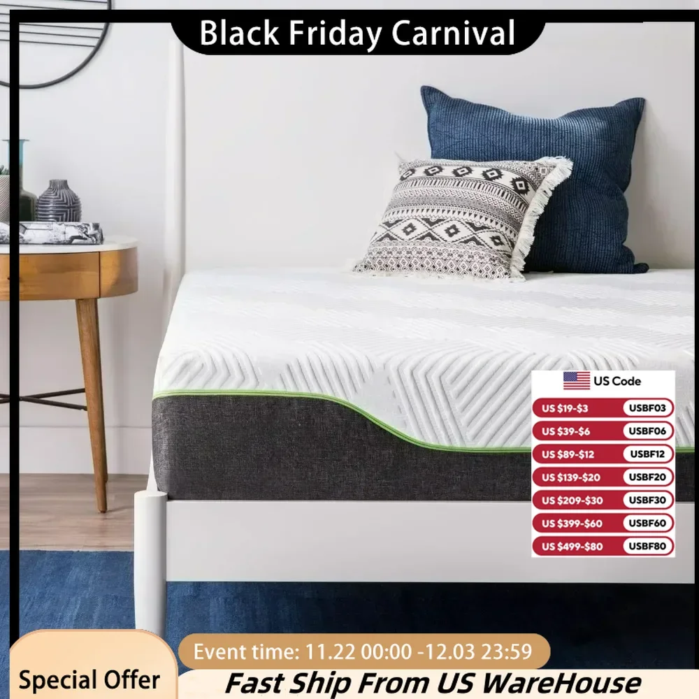 Hybrid Mattress, Latex Foam and Encased Springs, Motion Isolation, Edge Support Bed in a Box, Queen Mattress, 12