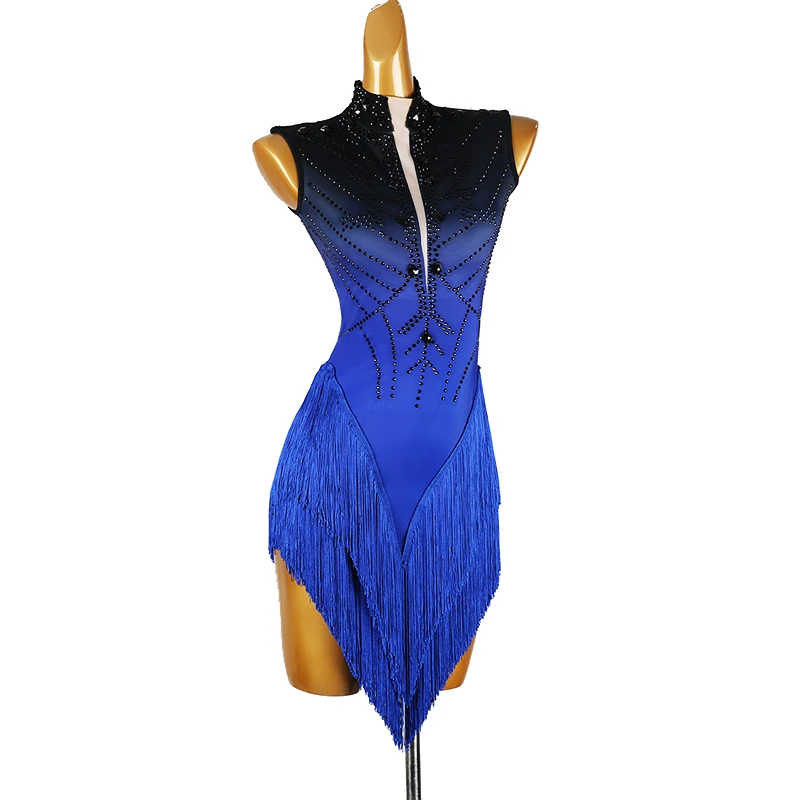 

Latin dance sleeveless dresses for adults and children customized high-end diamond tassel dress tango samba performance outfit