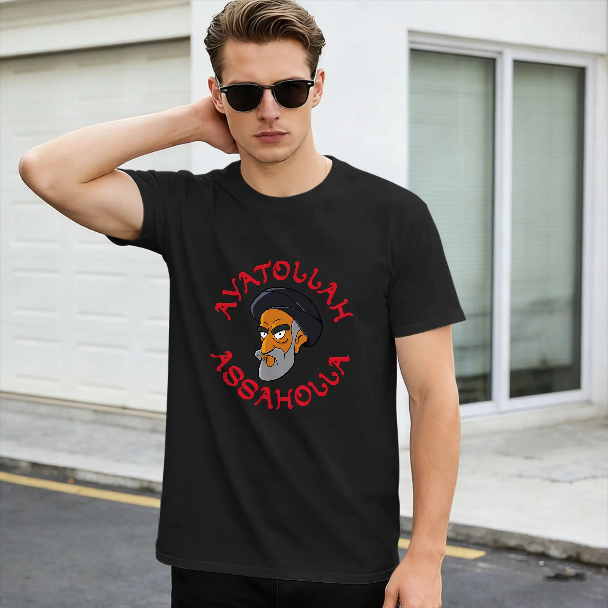 Ayatollah Assaholla Simpsons Parody T-Shirt  Harajuku T Shirts Short-Sleeved Vintage Tshirt Beach Pure Cotton Oversized Top Tees