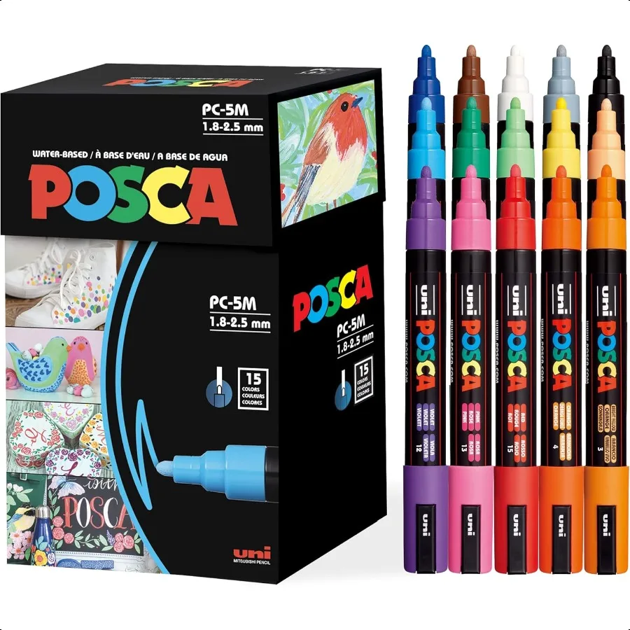 

Posca Paint Art Markers Set of 15 5M Medium Posca Markers with Reversible Tips Set of Acrylic Paint Pens for Fabric