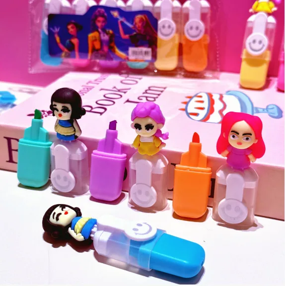 6pc/set Y2K Demon Hunters Pen Cartoon Character Doll Bagged Mini Highlighter Pen Student Learning Supplies Children's Toys Gift