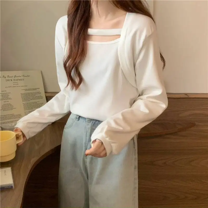 Yasuk Spring Summer Fashion Casual Pullover Women's Slim Tees All-Match Simple Soft Gentle Temperament Square Neck