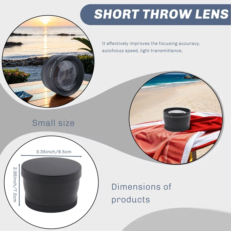 58 มม. 2X เลนส์เทเลโฟโต้ Tele Converter สําหรับ Canon Nikon Sony Pentax 18-55 มม