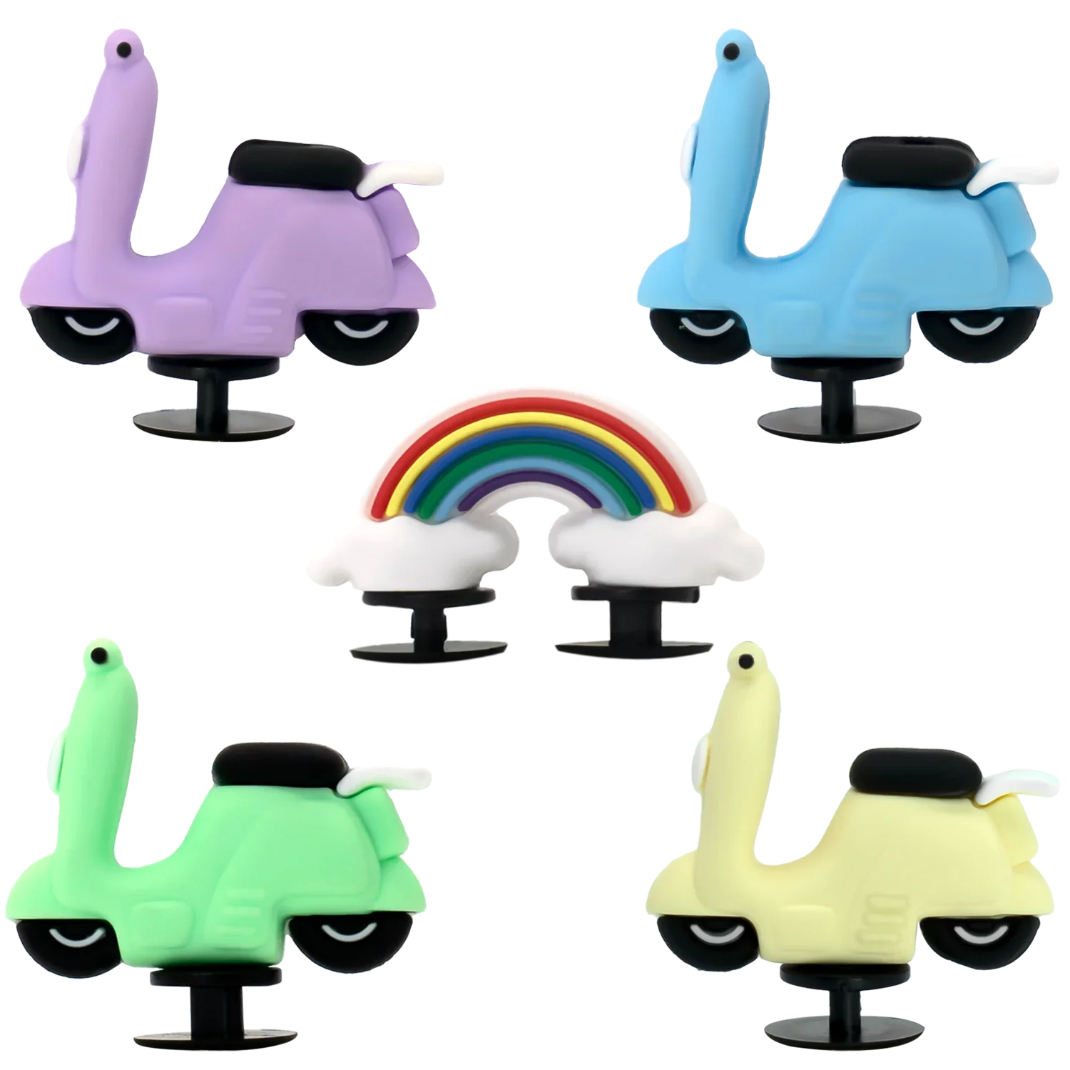 1/5pcs 3D Rainbow Shoe Charms for Accessories Purple Motorcycle Shoe Decoration Garden Sandals Pin Clog for Kids Gift