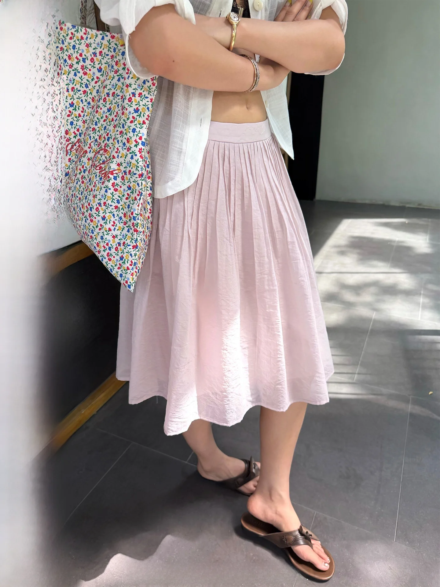 

Юбка-миди Ranwear А-силуэта, двухслойная, плиссированная, моделирующая фигуру, однотонная, повседневная, из смесового хлопка, молодежная, с эластичным поясом