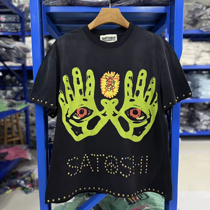 High Street Rivet Colorful Rhinestone Logo Satoshi Nakamoto T