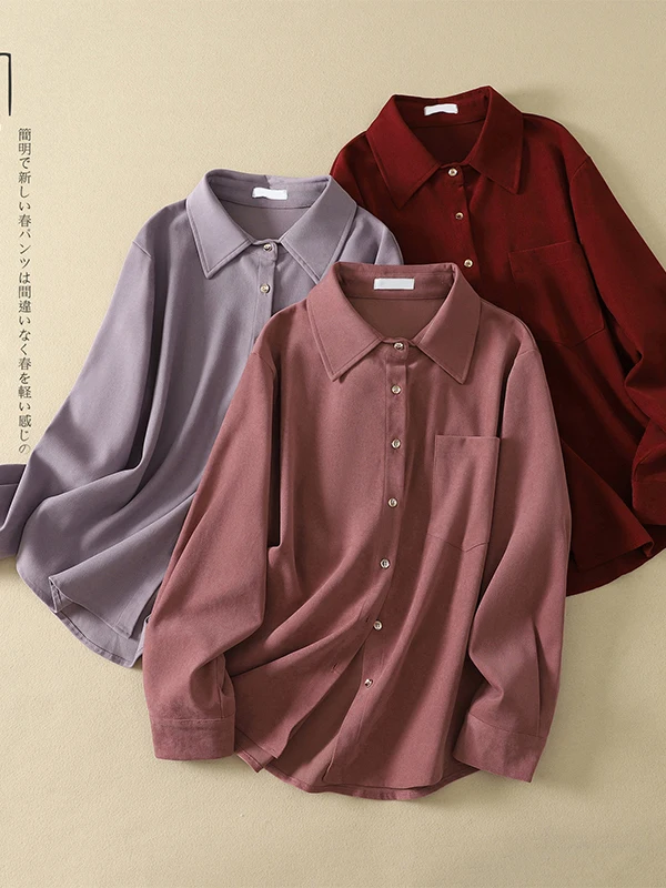 Fashionable Pure Color Minimalist Cotton Long Sleeve Shirt Women's Autumn Stylish Mom Casual Collar Open Cardigan Blouse