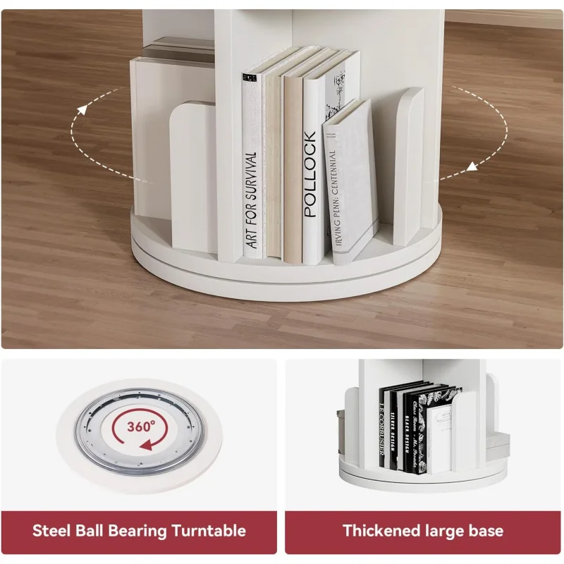 custom.4 Tier Rotating Bookshelf 360 Display Narrow Wood Bookcase Space Floor Standing Storage Rack Bedroom Living