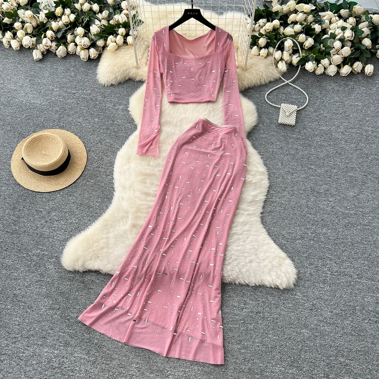 

Retro square neck rhinestone Elegant Beach Vacation Dress Women Korean Fashion Summer Vestidos ceremony dresses