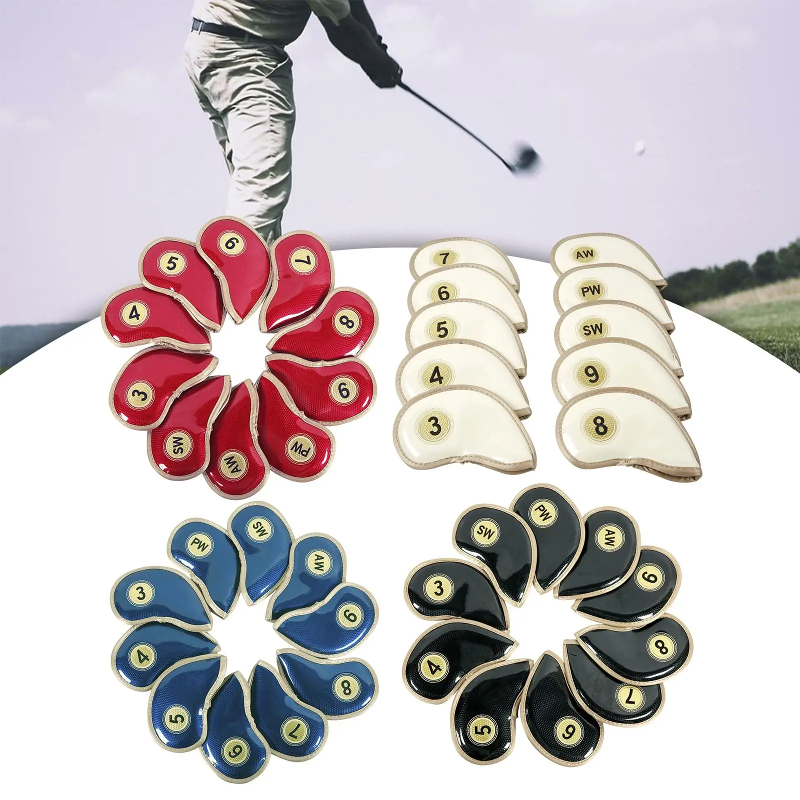 

10x железный головной убор для гольфа из искусственной кожи с вышивкой номера, чехол для головы клюшки для гольфа, водонепроницаемая защита от царапин, аксессуары для гольфа