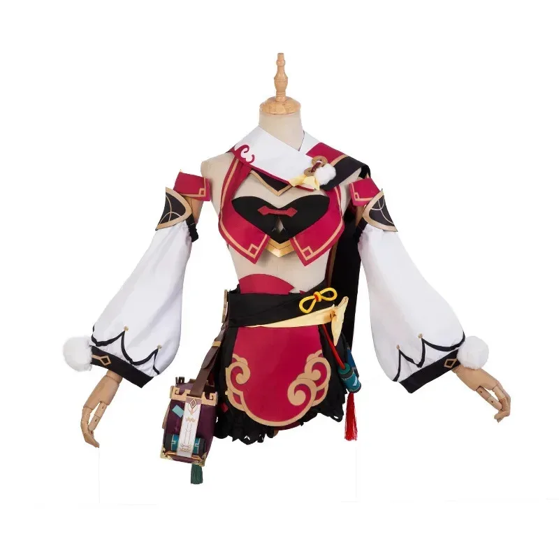 DY20Genshin تأثير Yanfei فستان لعبة البدلة موحدة يان فاي تأثيري حلي شعر مستعار قبعة قرون حقيبة الدعائم حفلة الهالوين حريري الزي u