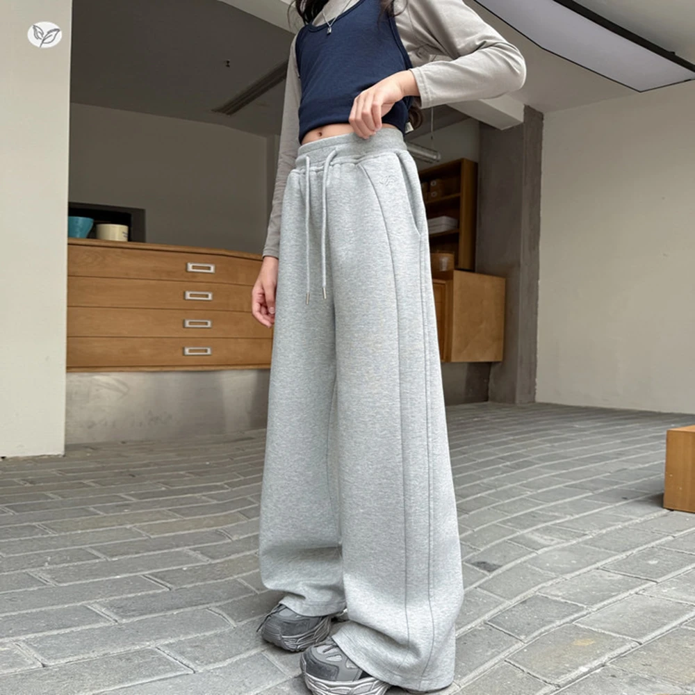 Teen Girls Casual Straight-leg Pants,Flowy and Loose, Suitable for School Daily Wear Side-seamed Color-blocked Wide-leg Pants