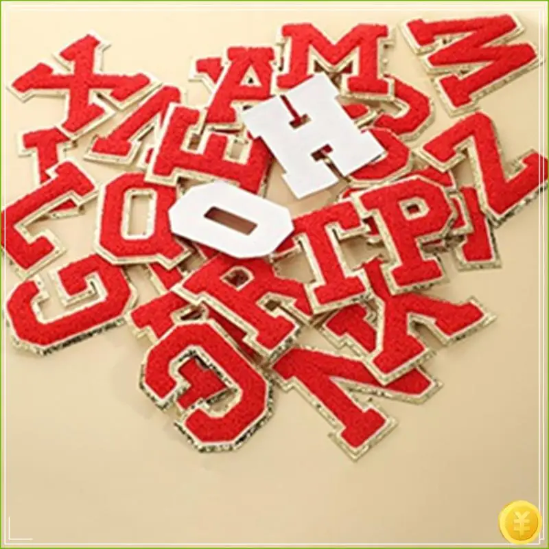 26 Piece Self Adhesive Chenille Letter Patches Varsity Letter Patches A-Z Glitter Iron On Alphabet Patches Red Easy To Use 5.5Cm