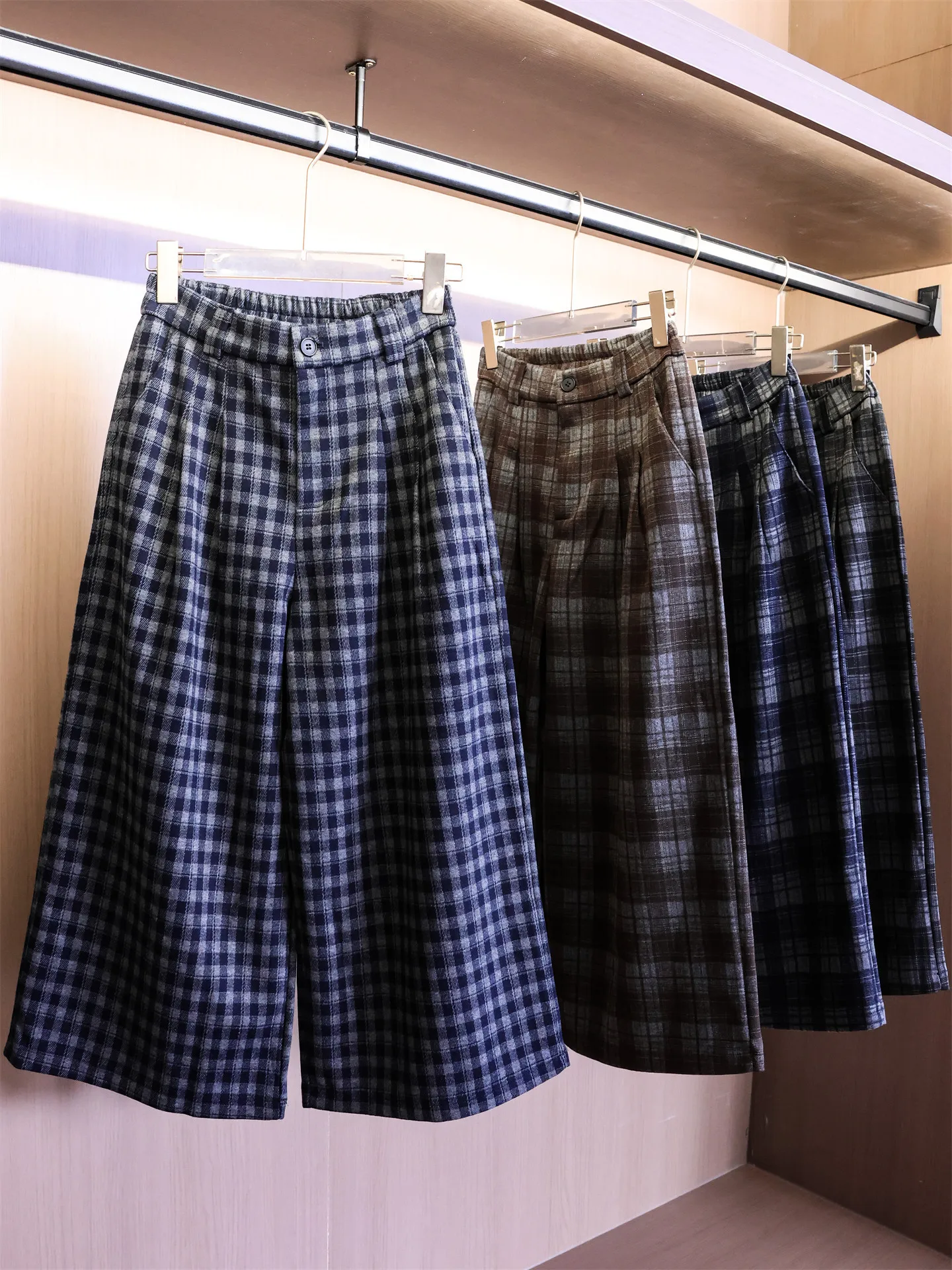 

Retro Plaid Woolen Suit Pants High Waist Wide Leg Casual Pants Women's Loose Fit Nine Points B350 Autumn Season Fashion