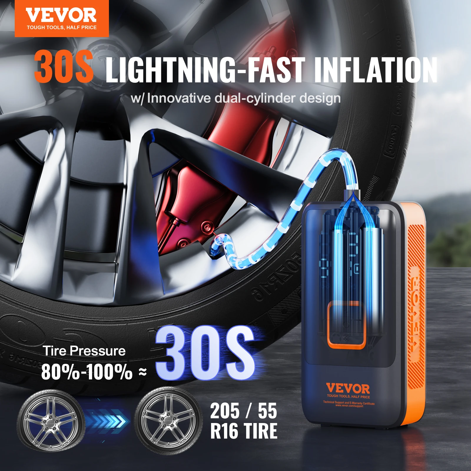 VEVOR Tire Inflator Portable Air Compressor Dual-Cylinder Rechargeable Air Pump Tire Pump with for Car Motorcycle Bike Ball