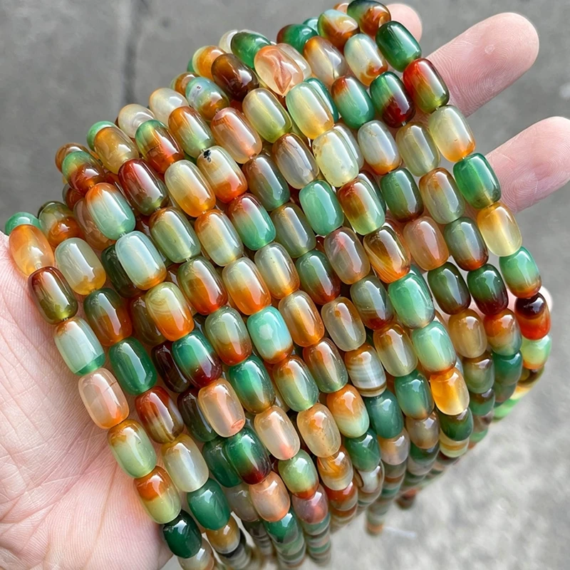 Natürliche Pfauen-Achat-Perlen in Fassform, gestreifter Achat, glatte lose Spacer-Perlen für die Schmuckherstellung, DIY-Halsketten- und Armband-Accessoires – Detail 4