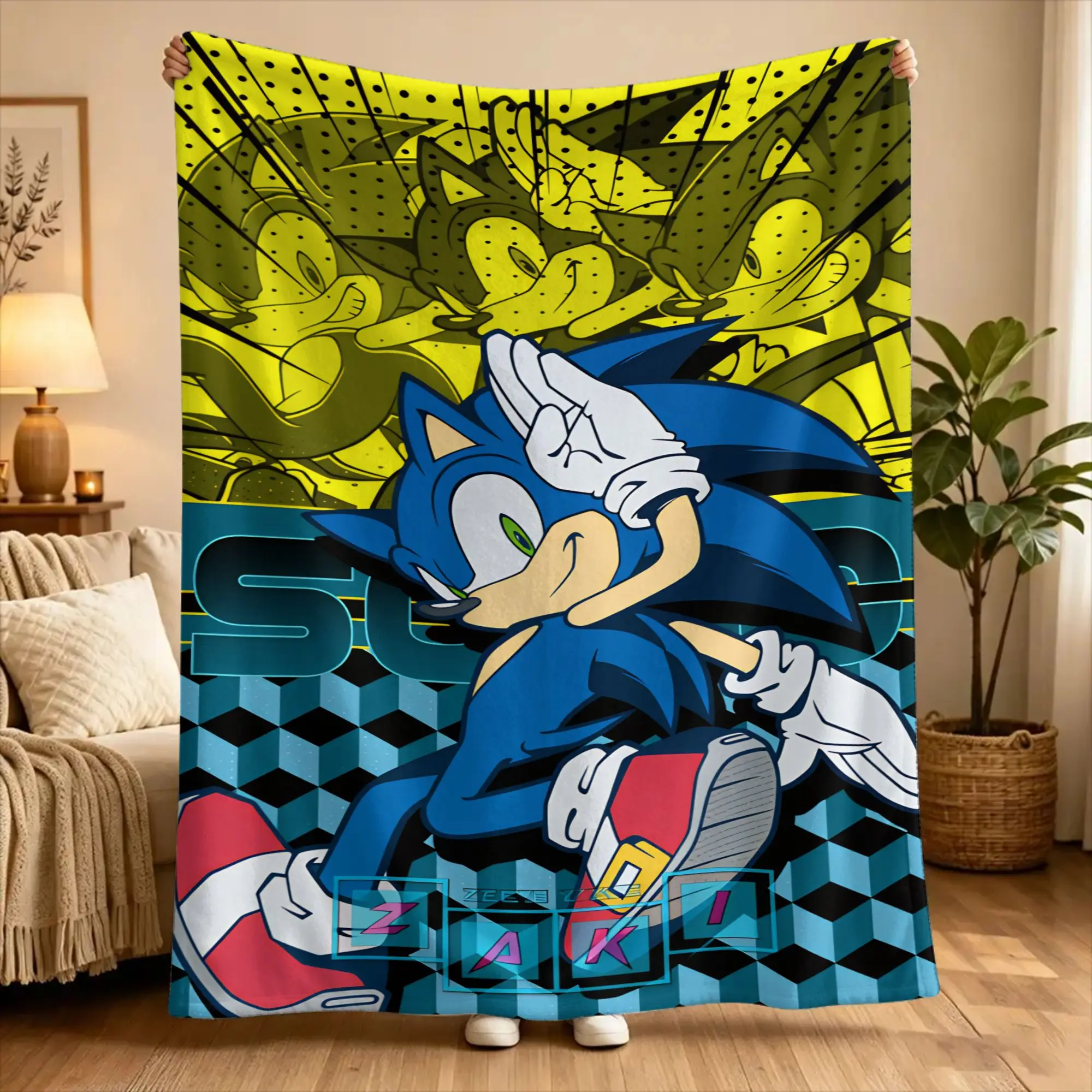 Warm Blanket Travel Office S-sonic The Hedgehog  Throw Blanket  Flannel Bedspread For Couch Chair Sofa Bed Fluffy Sofa Bed Cover