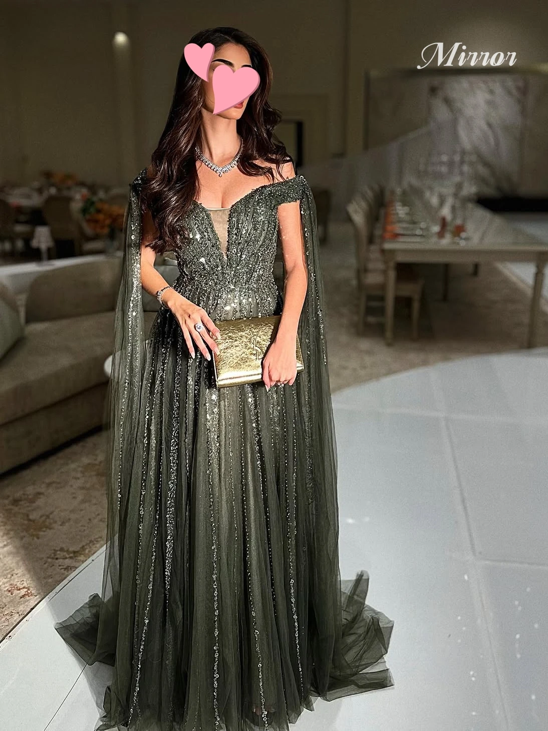 Mirror Dress Elegant Vintage Sexy Green Beads Shiny Lace Boat Neck New Customize Formal Occasion Prom Dress Evening Party Gowns