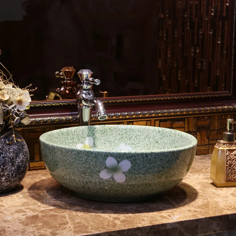 

Europe Style Handmade Countertop Ceramic wash basin Bathroom Basin Bathroom Sink porcelain chinese porcelain sink