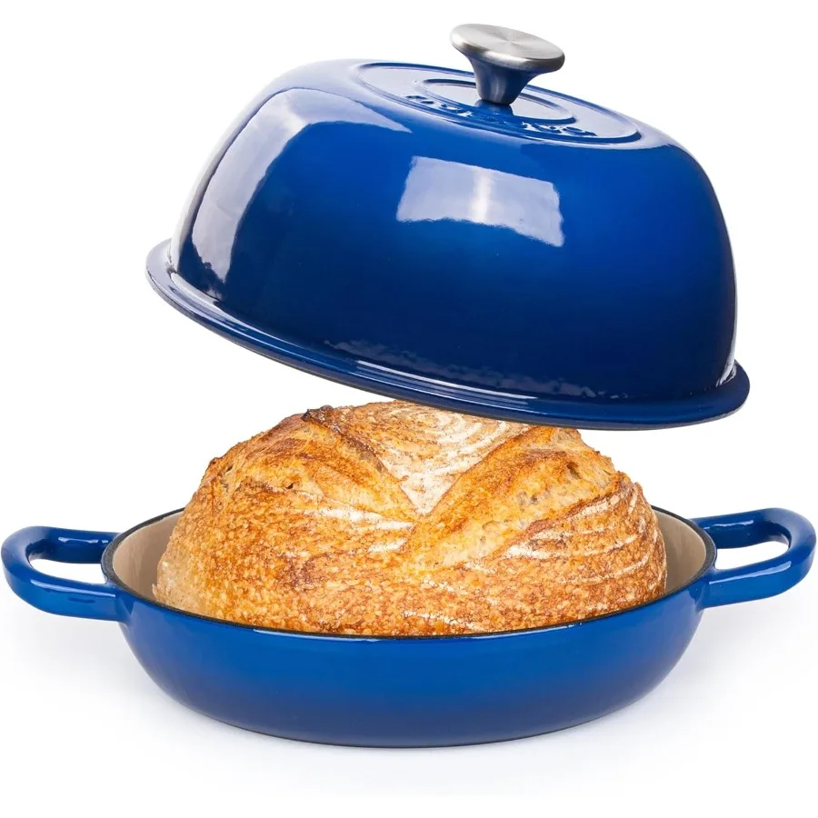 

Эмалированный чугунный голландский горшок для выпечки хлеба на закваске, идеально подходит для домашних пекарей, темно-синий, 6 литров, 26 см, прочный и даже он