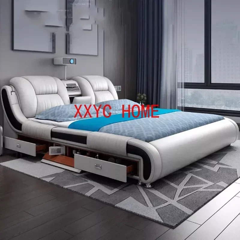 Queen Luxury Modern Double Bed Storage Multifonction Bedroom King Double Bed White Frame Smart Cama Box Casal Room Furniture