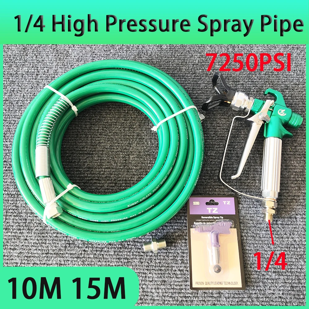 

7250PSI Airless Paint Spray Hose Kit Spray Gun 1/4 BSP High Pressure Double-Layer Fiber-Nylon Tube w/ 517 Tip and Tip Guard ﻿